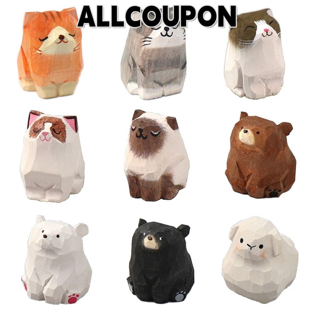ALLCOUPON Gỗ Gấu Tượng, Đồ Chơi Trẻ Em Bằng Gỗ Khắc Tượng Mèo, Điêu Khắc Hoạt Hình Động Vật Để Bàn K