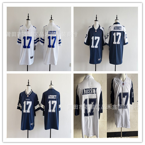 Giao hàng trong ngày 2025 Dallas Cowboys Dallas Cowboys 17-AUBREY Nam Nữ Áo bóng bầu dục thêu