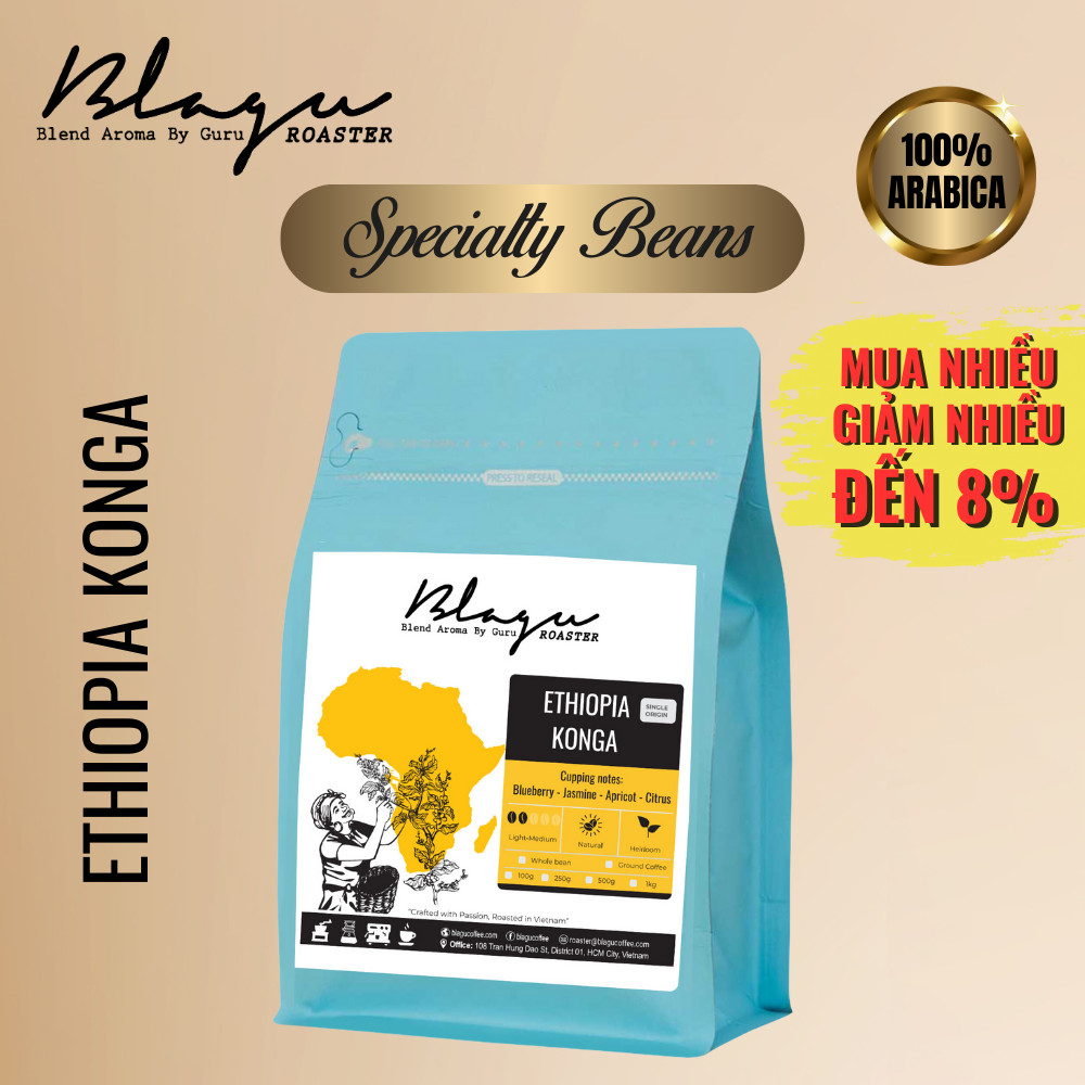 Cà Phê Blagu Hạt Rang Ethiopia N. Konga - Light-Medium Roast - 250g