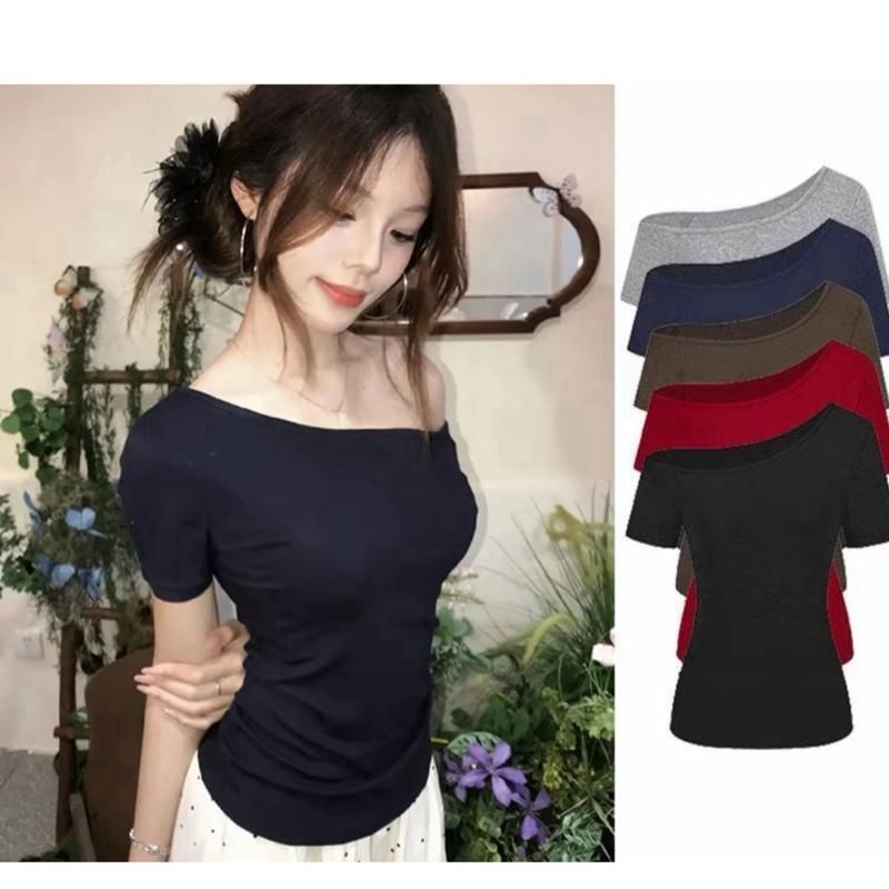 A52p Áo Thun Kiểu Cổ Trễ Vai 1 bên Dáng Tay Ngắn Ôm Body Tôn Dáng Phong Cách Mới Chất Thun XỊn size 