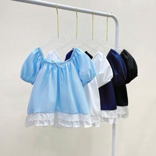  Áo Kiểu Bigsize Nữ Cổ Vuông Tay Bồng Dáng Babydoll Ngắn Vạt Ren Dễ Thương Cho Chubby  A290 