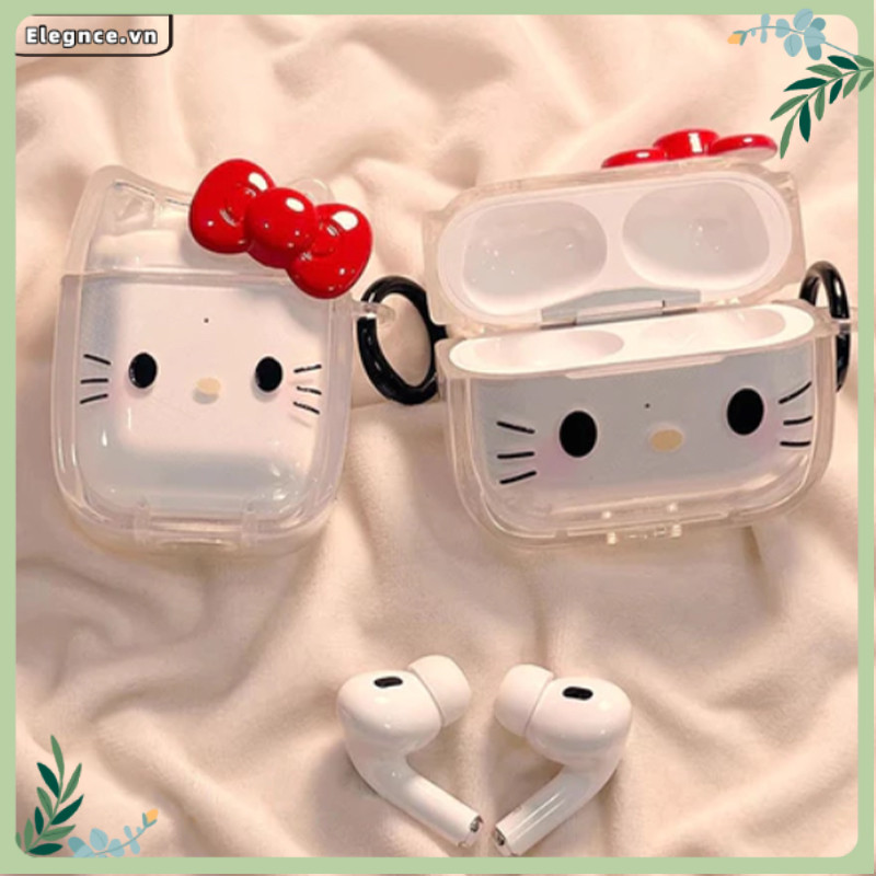 【Elevn】Vỏ bảo vệ tai nghe Bow Kitty dễ thương không dây phù hợp với hộp đựng tai nghe Bluetooth AirPods 2