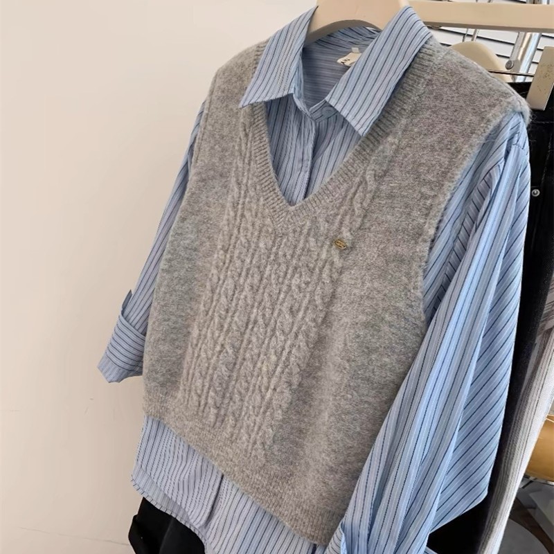 Áo len gile nữ len dệt kim len thừng cổ V trơn basic form thụng mềm mịn co giãn  thu đông thời trang
