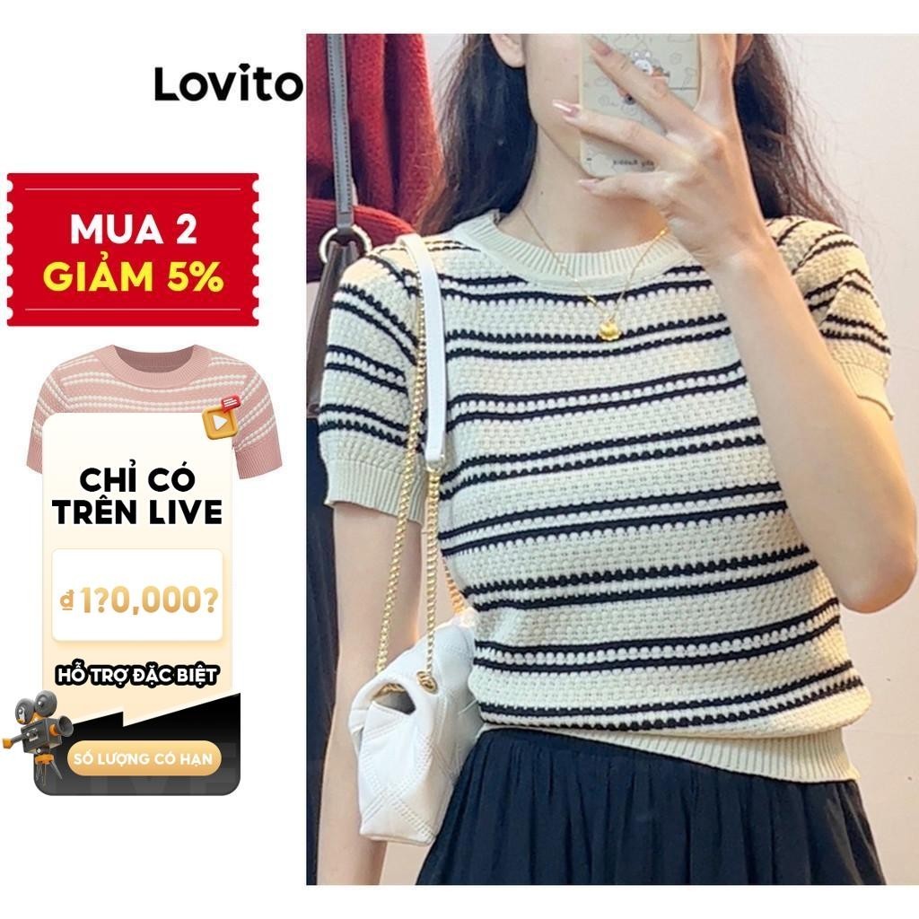 [VHL x LOVITO] Lovito Áo dệt kim cổ tròn sọc sọc thường ngày dành cho nữ LNE13021 (Nhiều màu)