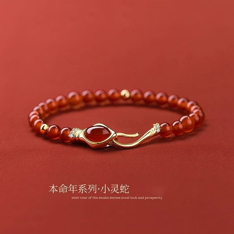 Daily Premium#Designer Zodiac Year of the Snake Red Beaded Bracelet for Women New Year Bracelet2025N