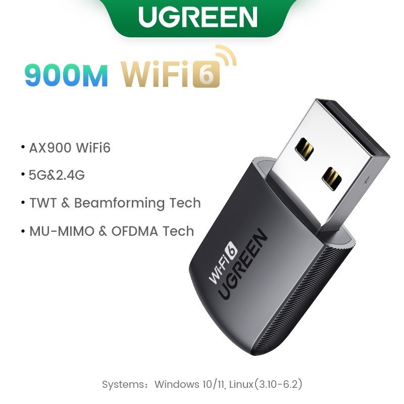 UGREEN WiFi6 Adapter AX900M 5G & 2.4GHz USB Ethernet Cho PC Laptop Windows Linux Ăng Ten Dongle Card