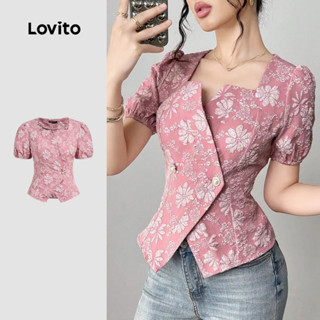 Lovito Áo sơ mi nữ sang trọng, nút cột, chất liệu mỏng nhẹ, mùa xuân hè, màu hồng LB135LD454