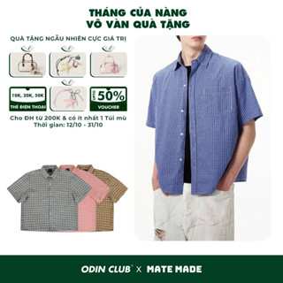 Áo sơ mi cộc tay Nelson ODIN CLUB, Sơ mi form boxy tôn dáng, chất liệu vải đũi họa tiết kẻ caro trendy