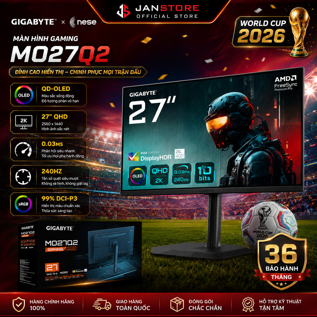 Màn Hình Gaming Gigabyte MO27Q2 27" QD-OLED QHD 240Hz 0.03ms 99% DCI-P3 USB-C | Loa 5W x2