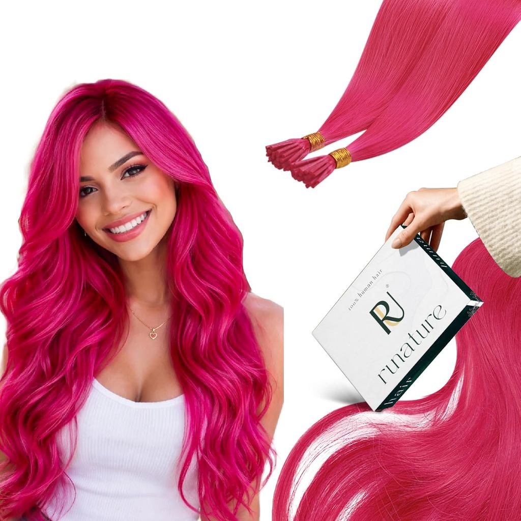 RUNATURE Hot Pink I Tip Hair Extensions Human Hair I Tip Hair Extension Màu hồng Phần mở rộng tóc đầ