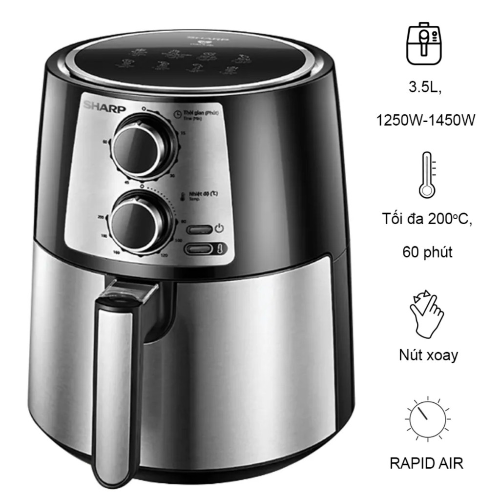 Nồi Chiên Không Dầu Sharp KF-AF42MV-ST 4.2L | Vỏ Inox Sang Trọng Công Suất 1450W Núm Cơ Bền Bỉ - Hàn