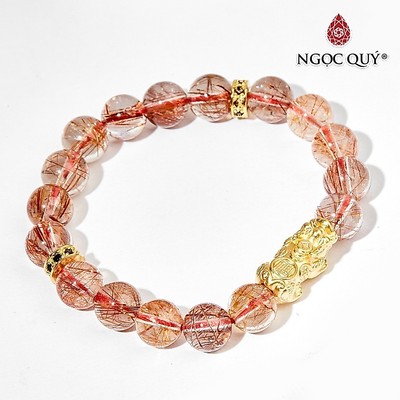 Vòng thạch anh tóc đỏ cam phối charm tỳ hưu Mẫu VC0598 - Ngọc Quý