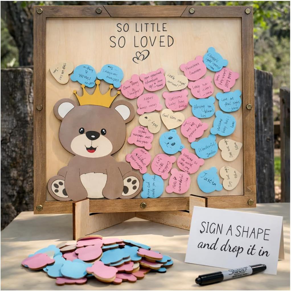 PARTYLOUD Baby Shower Guest Book Alternatives, Đồ trang trí vòi hoa sen cho bé gấu bông, Woodland Sa