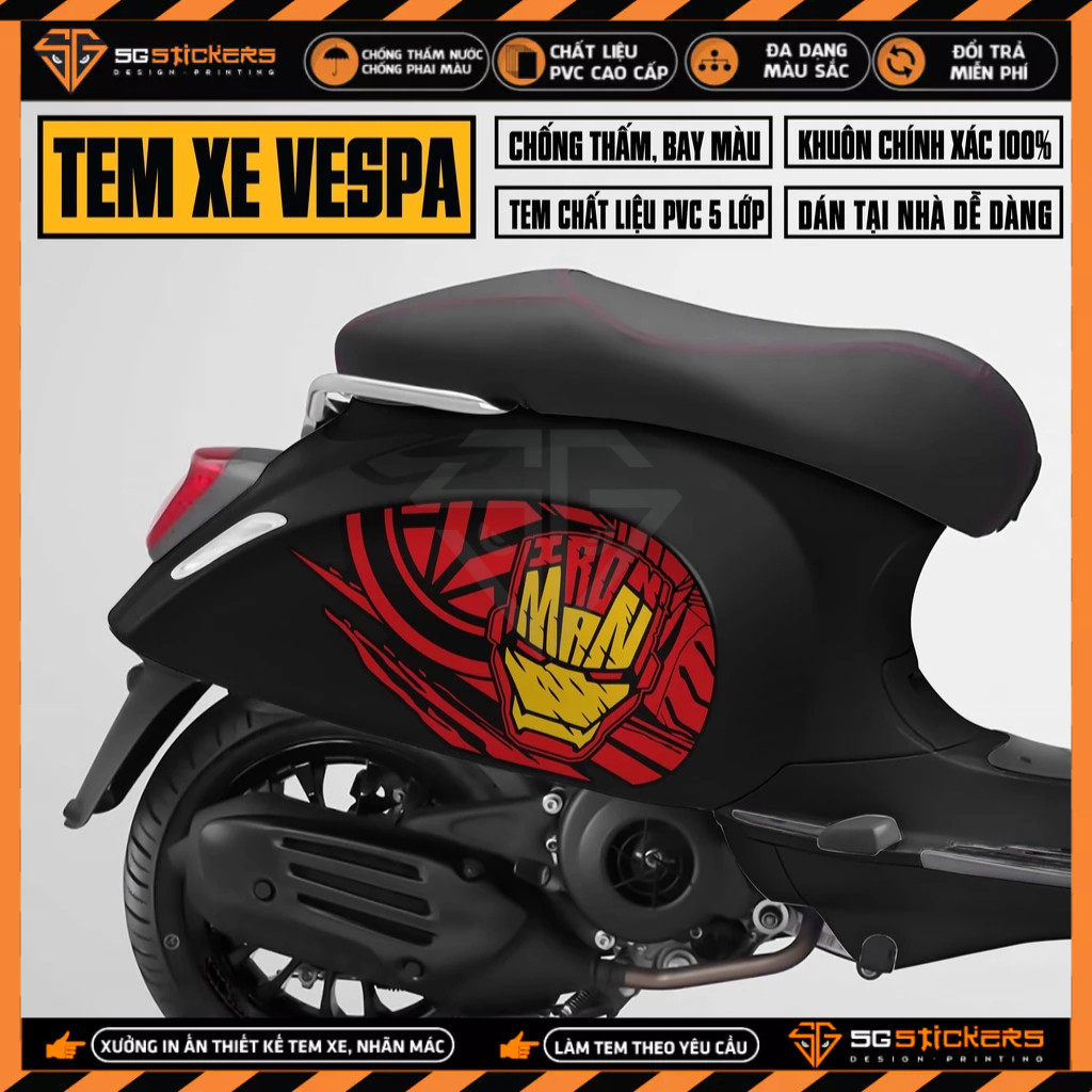 Tem Vespa Sprint / Primavera Thiết Kế Iron Man | VPSP56 | Team Decal Hình Dán Xe Máy Vespa Chống Nướ