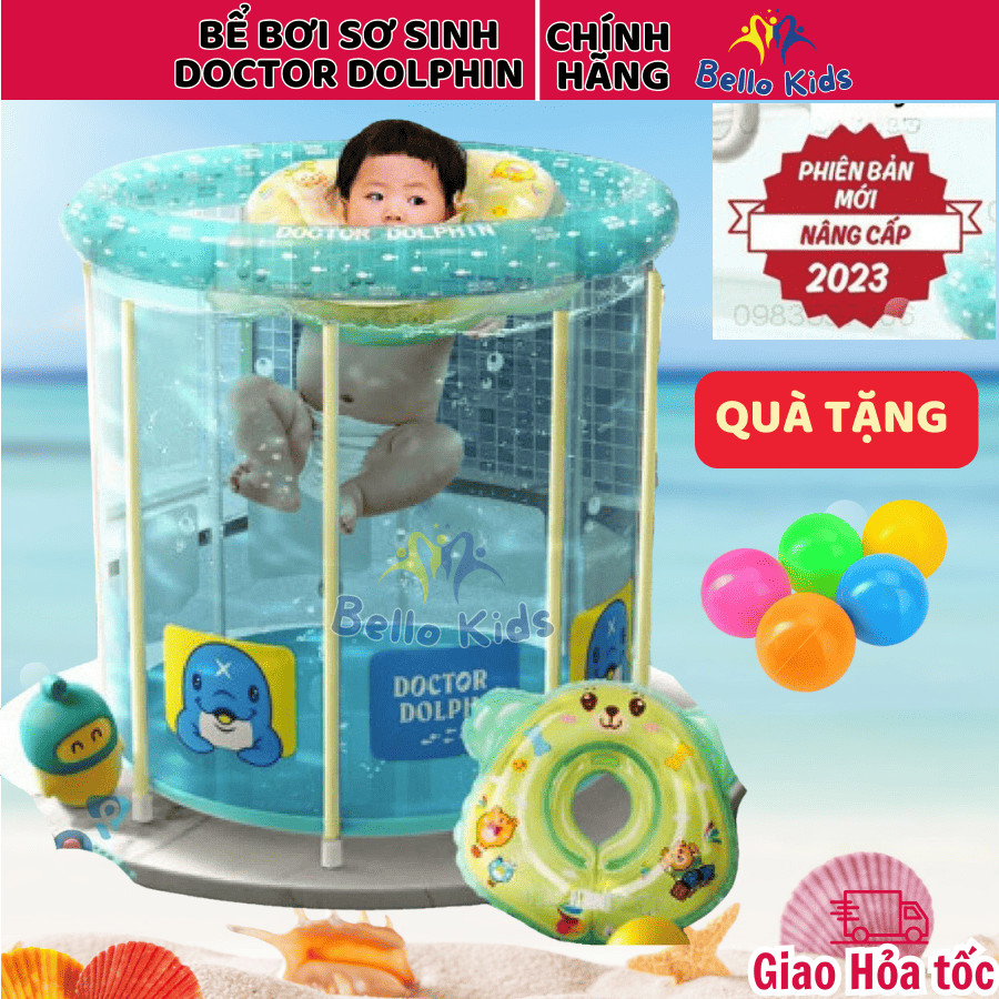 Bể bơi cho bé sơ sinh KÈM PHAO BƠI, bồn tắm xông hơi ngâm mình, bể bơi thành cao Doctor Dolphin, Bel