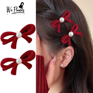  We Flower Đáng Yêu Nhung Đỏ Ruy Băng Nơ Tóc Vuốt Kẹp Nữ Bé Gái Nơ Kẹp Tóc Giáng Sinh Năm Mới Phụ Kiện Tóc 