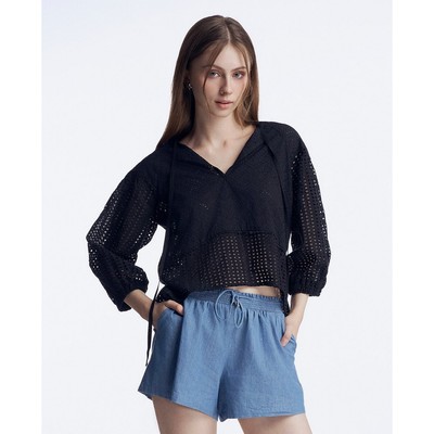 GIGI - Áo kiểu nữ cổ V tay dài phối lưới kèm dây phóng khoáng_G1110T241241-66