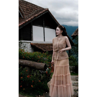 Set Bộ Áo Dạ Sát Nách Mix Chân Váy Lưới Tầng DiBang Sang, Set Bộ Đồ Dạ Mix Chân Váy Lưới Xoè Điệu Đà Zinna