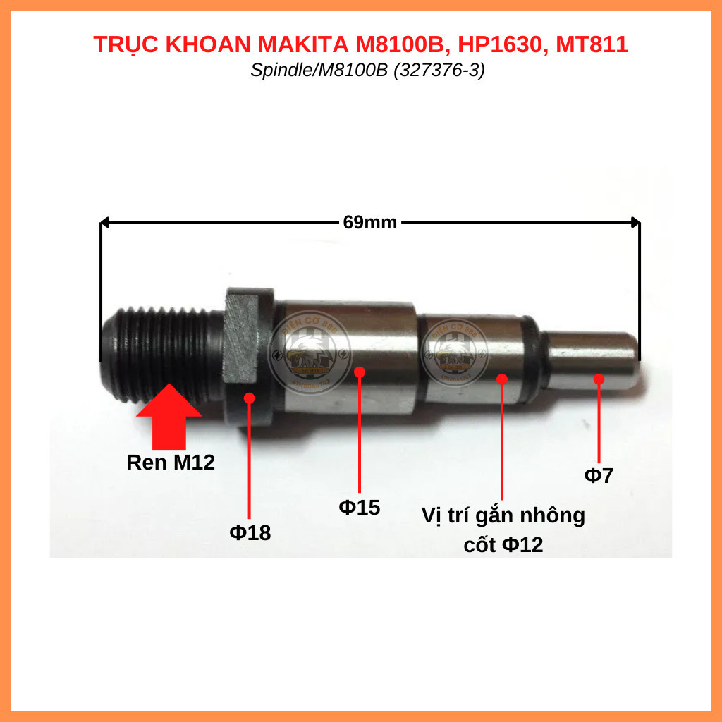 Trục - Cốt gắn đầu khoan Makita HP1630, M8100B, MT811 (327376-3)