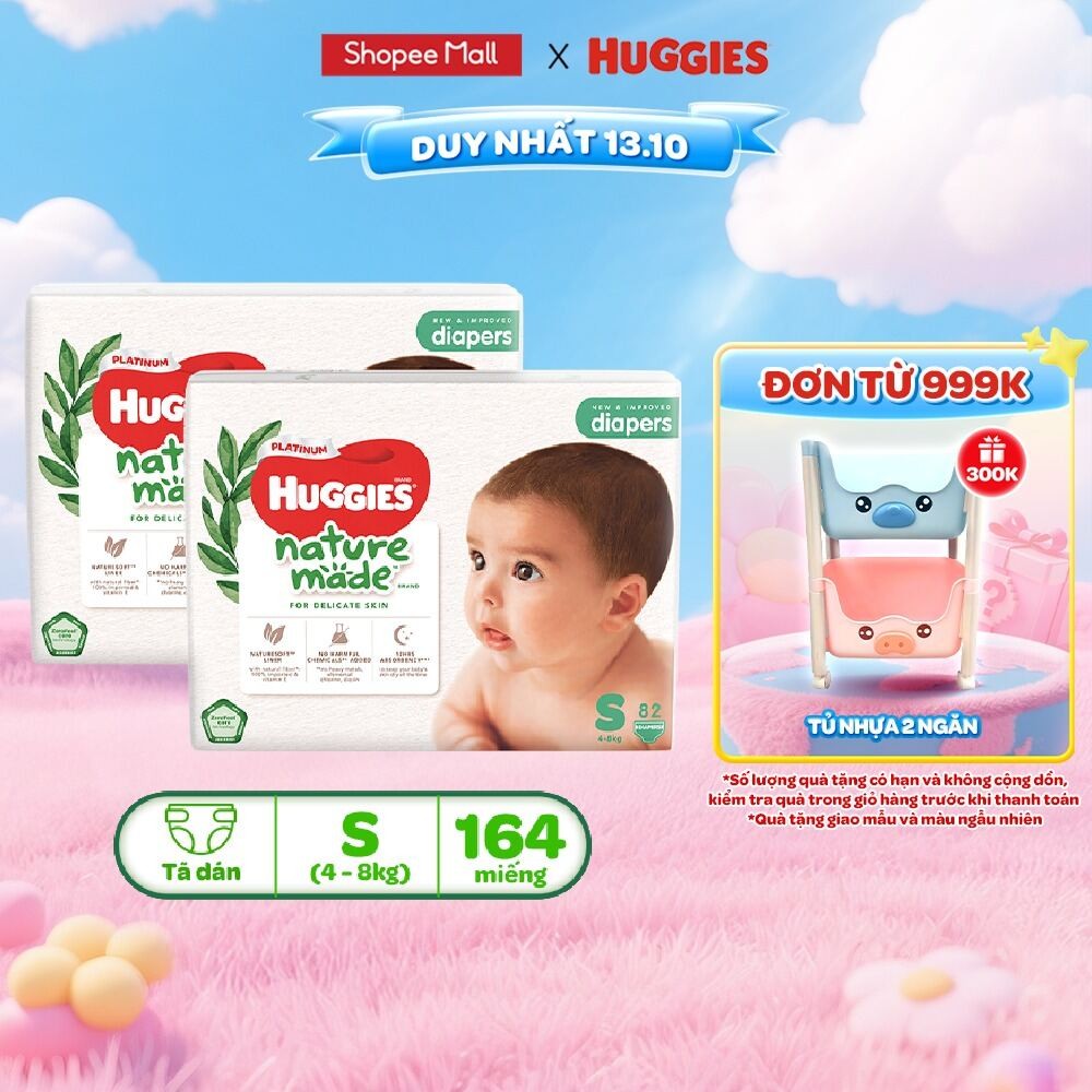 [Live Độc Quyền] Combo 2 gói Tã quần Huggies Skin Perfect Mega Jumbo & Tã/Bỉm quần/dán Platinum NatureMade