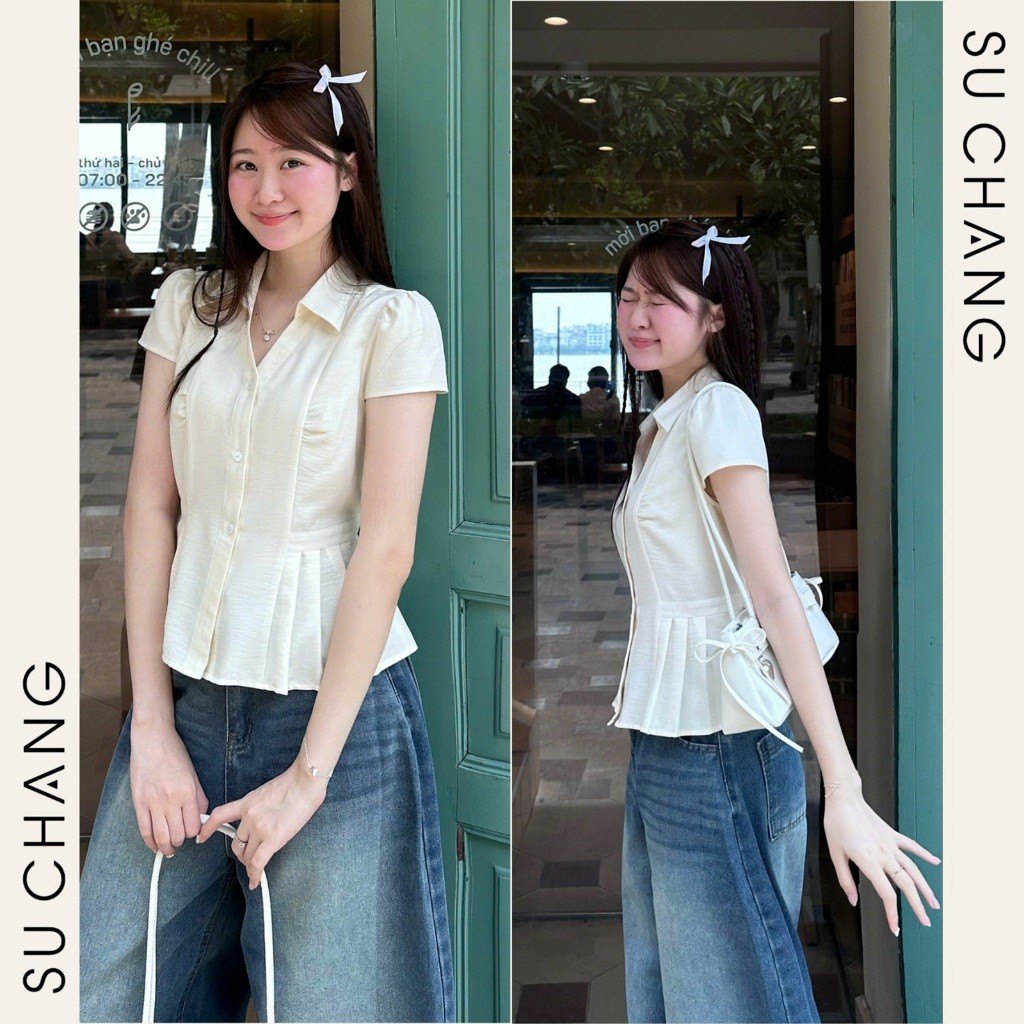 Áo Sơ Mi Gân Dọc Xếp Li Hai Bên Buộc Eo A917 Su Chang Thời Trang Nữ | BigBuy360 - bigbuy360.vn