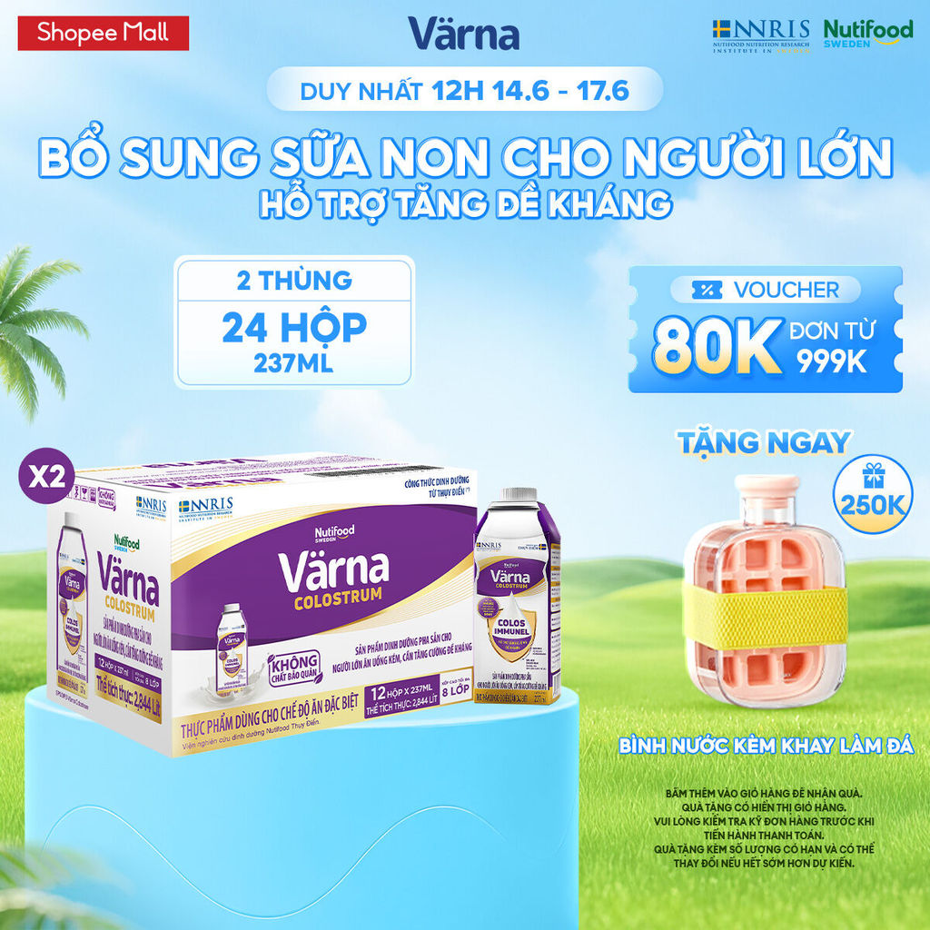 Combo 2 Thùng 12 Hộp Sữa Bột Pha Sẵn Varna Colostrum (24 Hộp GIấy X 237ml) Bổ Sung Sữa Non Tăng Đề K