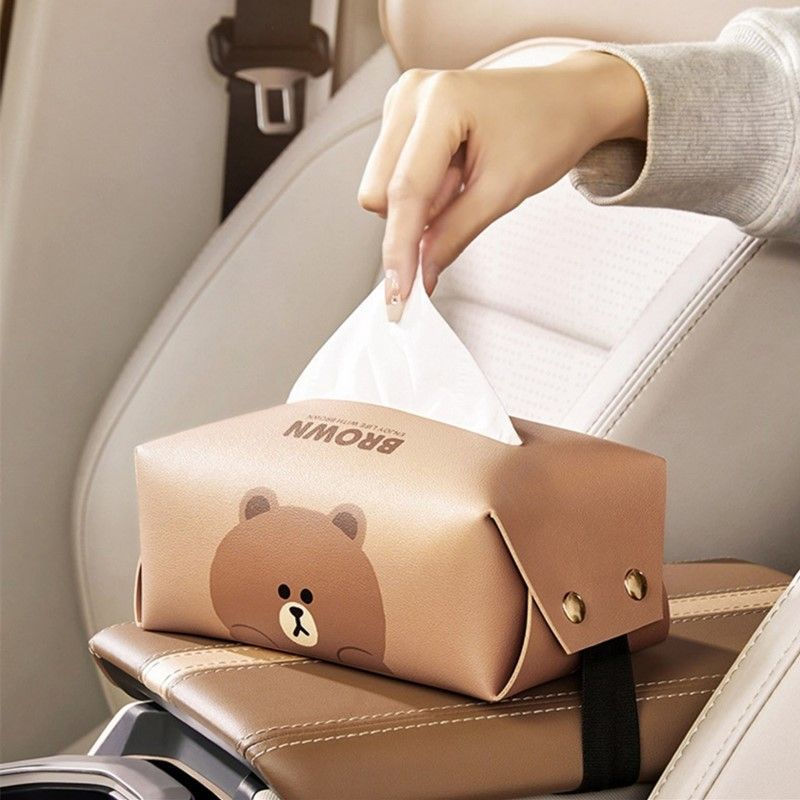 TQ~Creative and cute car tissue box, in-car tissue dispenser, car tissue storage box, armrest box ti