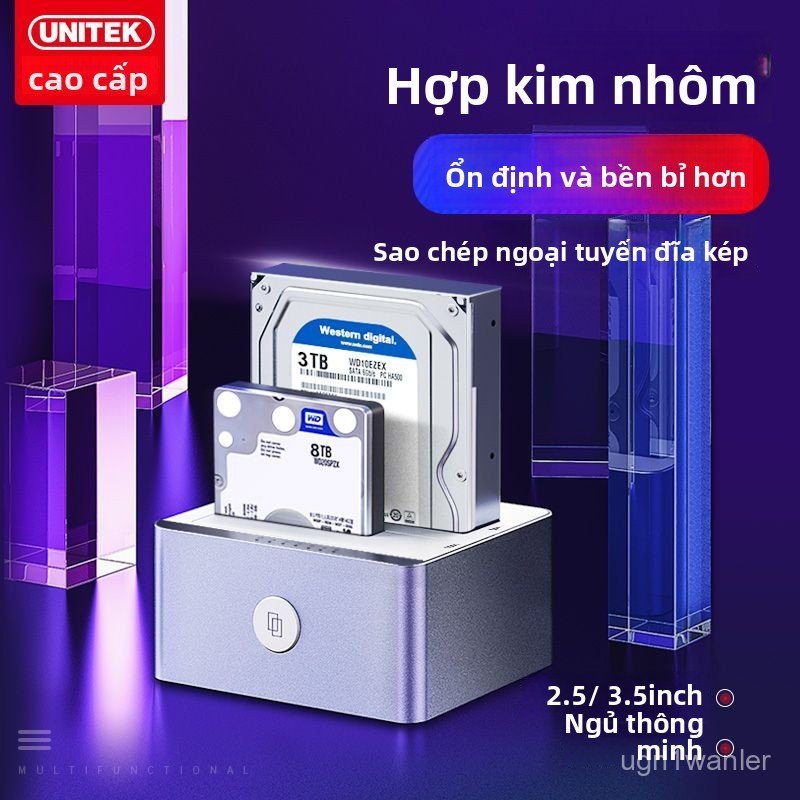 Đế đọc ổ cứng 3.5 inch Unitek 2 khay usb 3.0 docking station đọc hdd ssd sao chép offline chính hãng