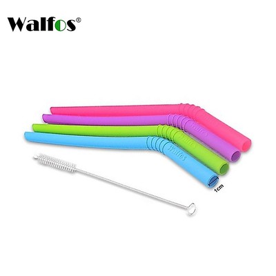 4 Ống hút silicone mềm có thể tái sử dụng WALFOS với 1 bàn chải làm sạch (5 cái)