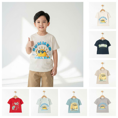 Áo cổ tròn thun cotton cộc tay bé trai mùa hè LITIBABY cho bé từ 11kg - 35kg
