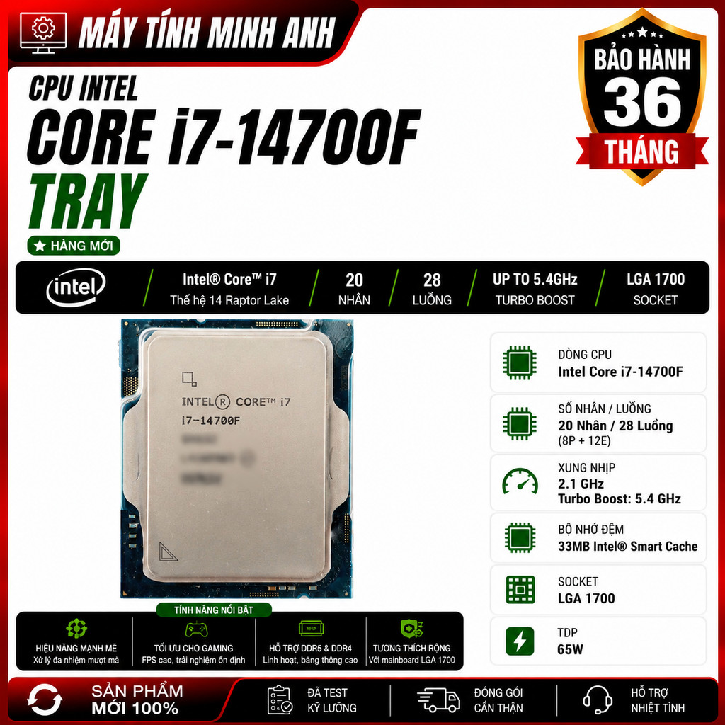 CPU Intel Core i7 14700F Tray New - Bảo hành 36 Tháng