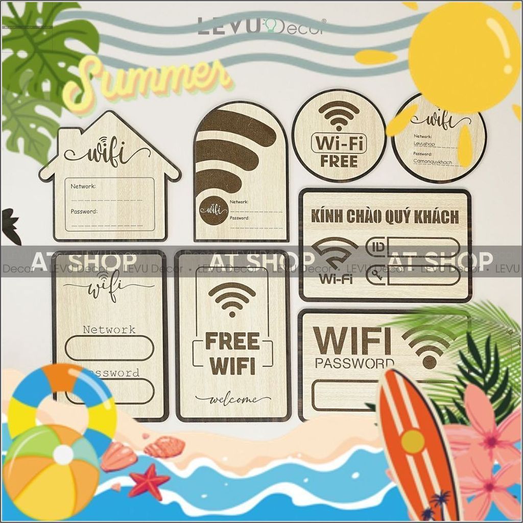 Bảng Gỗ wifi, bảng ghi thông tin password wifi trang trí quán mẫu mới LevuDecor
