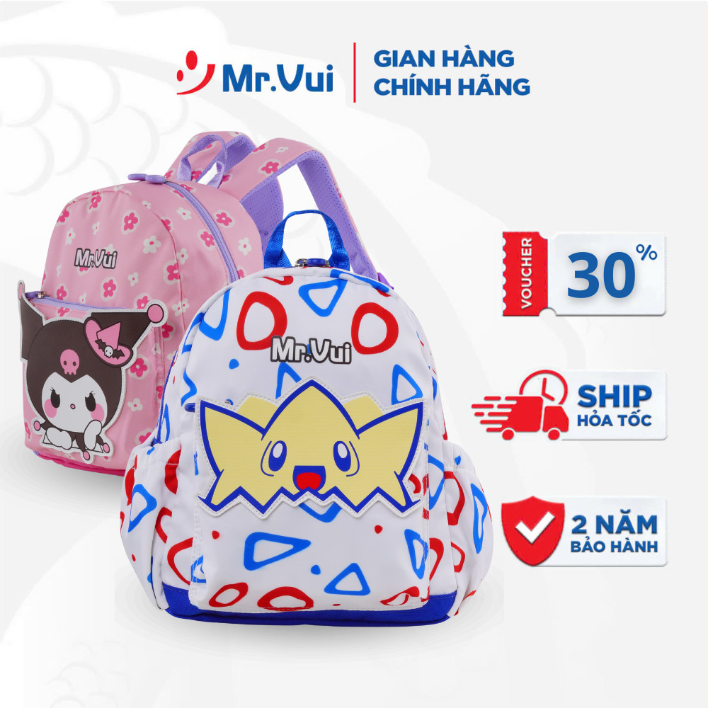 Balo mẫu giáo 1043 Mr Vui, Balo mầm non in hình dễ thương, đi chơi, đi học cho bé trai, bé gái