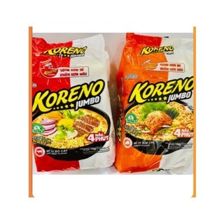Thùng 100 gói Mì Koreno Jumbo 10 Bịch 1KG x10 gói vị bò, kim chi