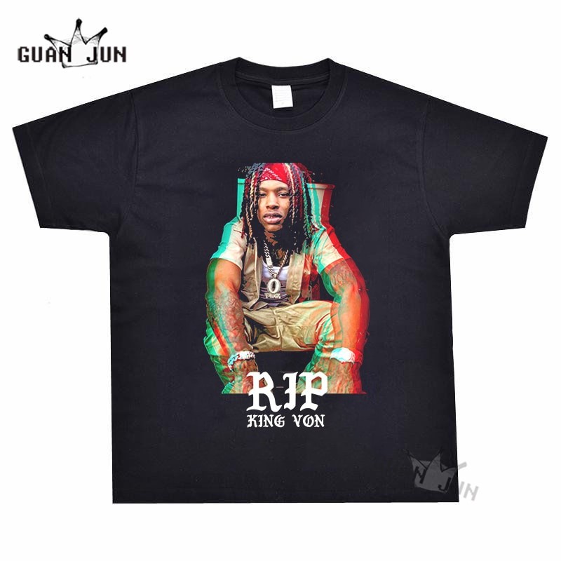 Áo Thun Nam Rapper K-King Von Rip Đồ Họa Unisex Cotton Vintage Đen Thường Ngày 80 90 Hip Hop In Hình