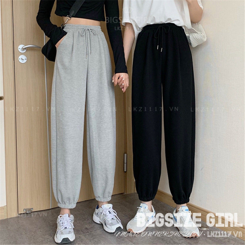Quần Jogger Nỉ Nữ Bigsize Quần Jogger Nỉ Lưng Cao Dáng Rộng Phong Cách Thời Trang Hàn Quốc Đẹp