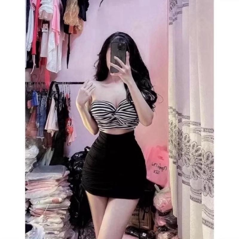G68 Áo ống croptop xoắn nơ  phom croptop size dưới 53kg
