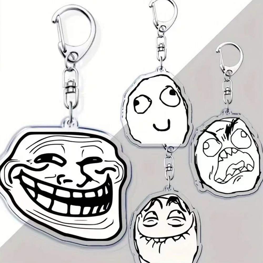 Funny TrollFace Keychain for Accessories Bag NoMeGusta Rage Face ForeverAlone Pendant Key Chain Ring