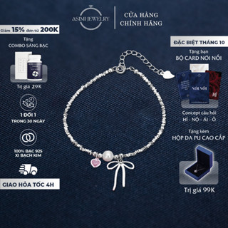 Lắc tay bạc Ý S925 dây nhuyễn đá tròn & trái tim Asimi, vòng tay bạc nữ tinh tế Pearl Light LT32