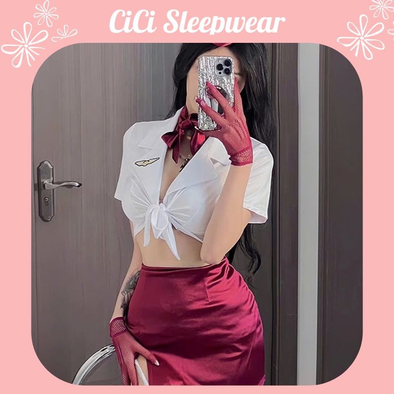 CP68 Set Váy Cosplay Nữ Tiếp Viên Hàng Không Xinh Đẹp, Đồ Cosplay Nữ Cơ Trưởng Quyến Rũ CICI SLEEPWE