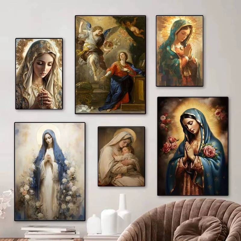 Đức Trinh Nữ Maria Tôn Giáo Chân Dung Không Khung Chống Thấm Nước HD Canvas In Công Giáo Nghệ Thuật 