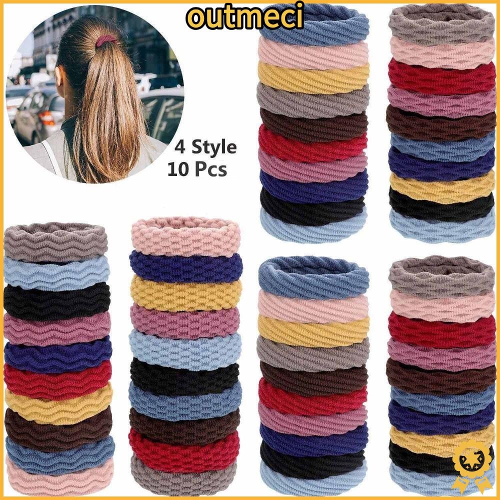 OUTMECI - Bộ 10 Scrunchie Dày Màu Trơn, Phụ Kiện Tóc Cho Bé Gái