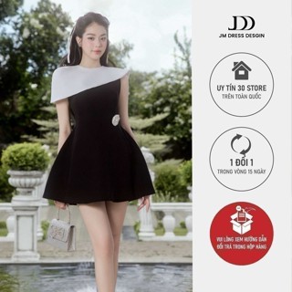 Đầm lệch vai xếp ly phối cape 1P01.2506K, đầm tiểu thư sang trọng dự tiệc, váy đi tiệc cưới thiết kế JM Dress Design