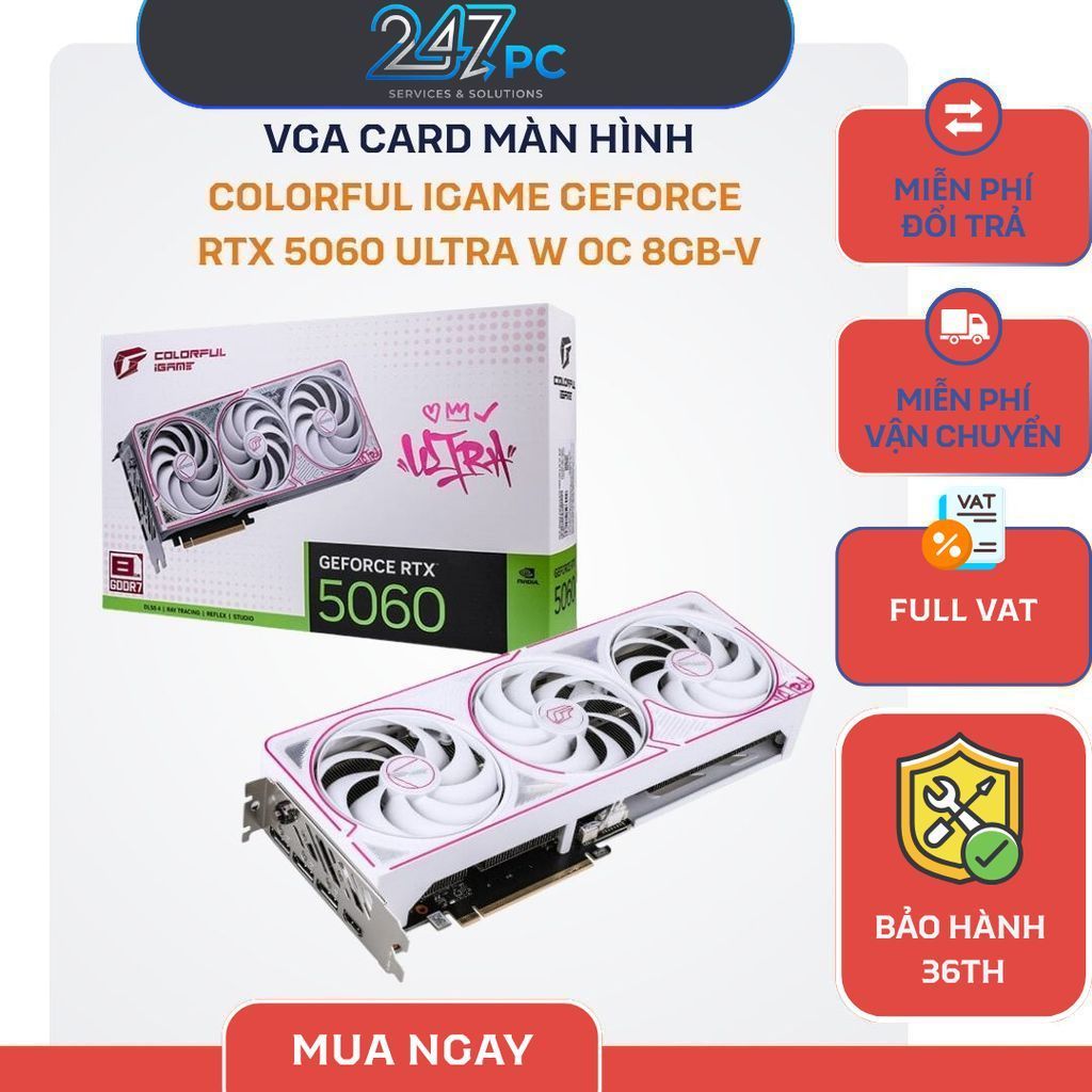 [NEW FULL VAT] VGA CARD MÀN HÌNH Colorful iGame GeForce RTX 5060 Ultra W OC 8GB-V - CHÍNH HÃNG BẢO HÀNH 3 NĂM