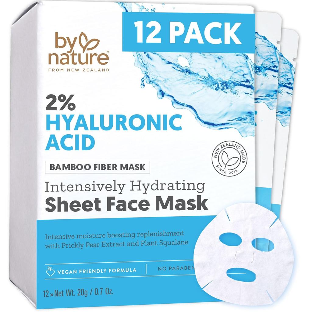 ByNature2% HyaluronicAcidSheetFaceMaskforDry, khử nước & nhạy cảm – Hydrat hóaBoostwithPricklyPear &