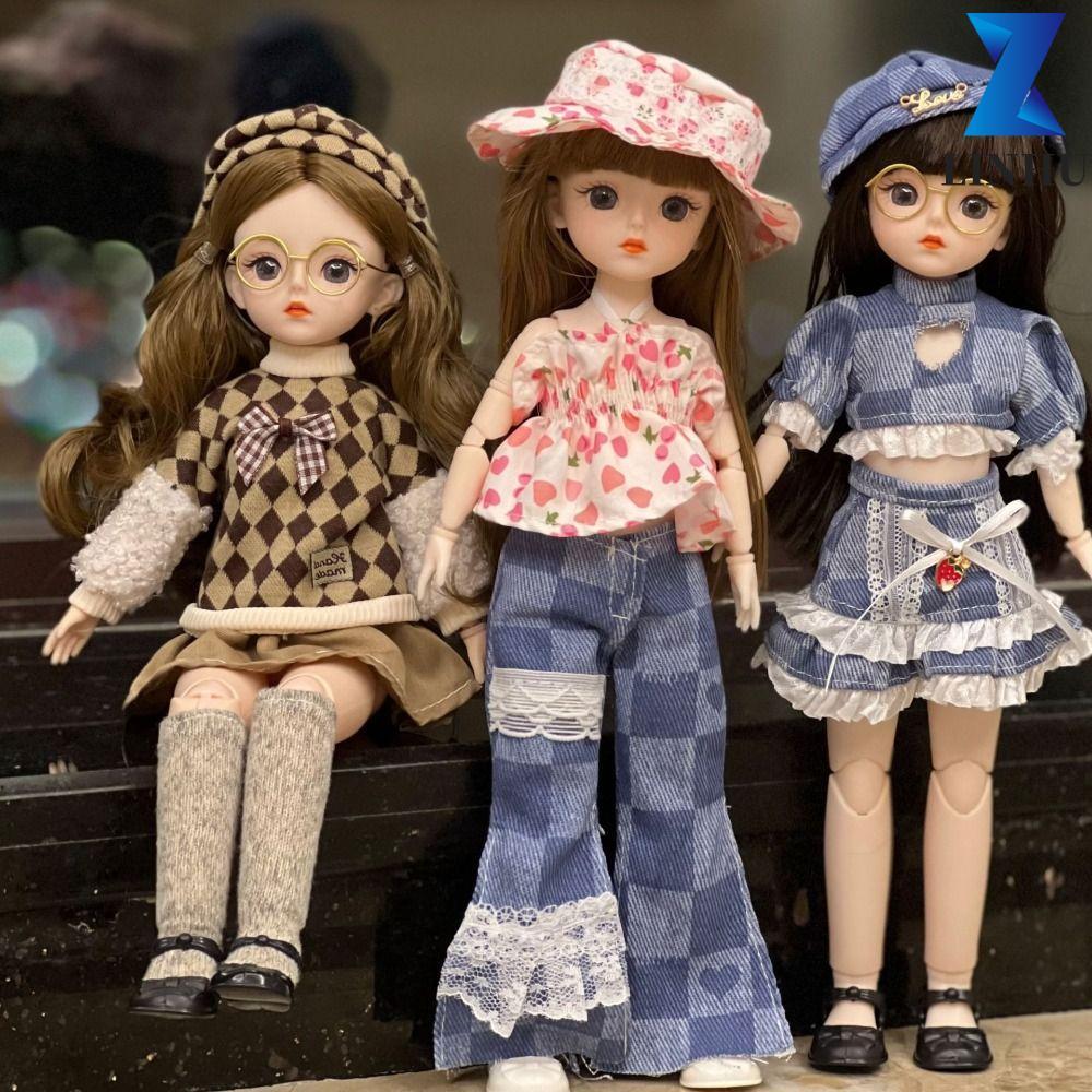 LINHU Big Eyes Princess BJD Doll, Tóc Dày Trang Điểm Hàn Quốc Nhìn 30cm Bjd Doll, Búp Bê Mắt Đầy Sao