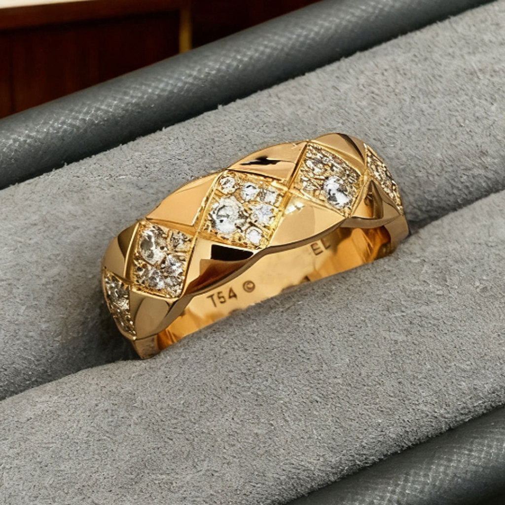 DFXK Diamond-studded diamond pattern ring white gold rose gold jewelry design