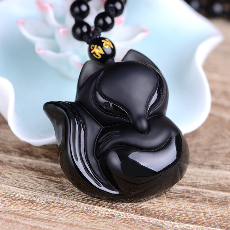 Mặt dây chuyền Obsidian pha lê tự nhiên Obsidian Fox Mặt dây chuyền nữ Obsidian