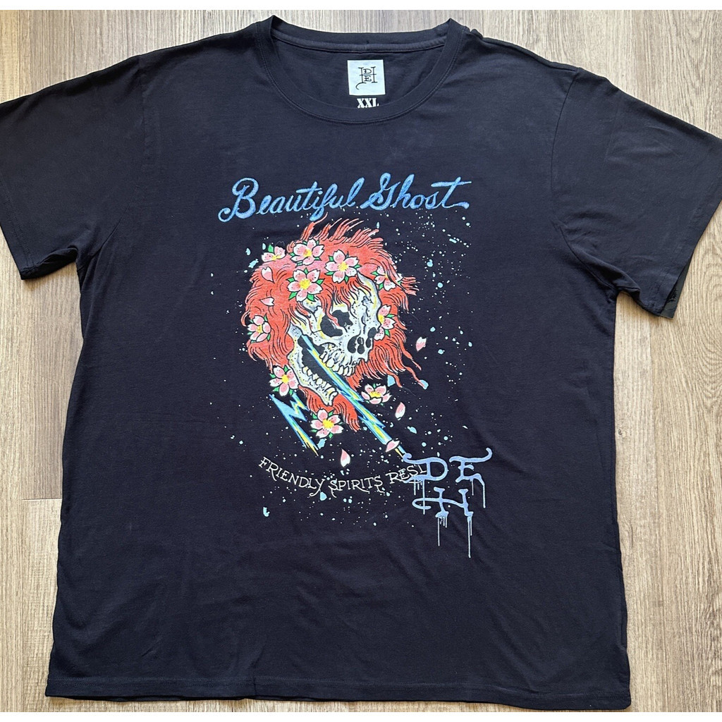Ed Hardy 100% cotton Áo thun unisex in chữ ma đẹp màu đen