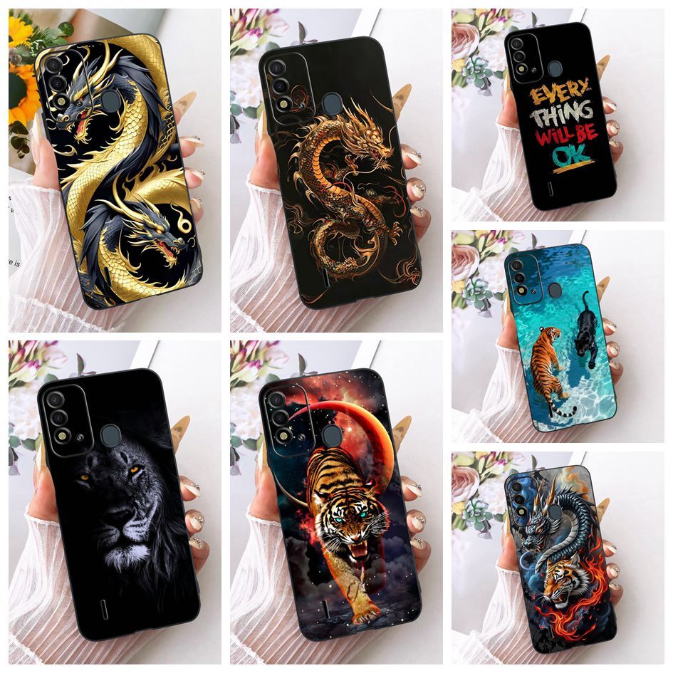 Dành Cho Itel P37 P651L Ốp Lưng P37 Pro Sang Trọng Rồng Hổ Sư Tử Sơn Silicon Mềm Ốp Lưng Điện Thoại 